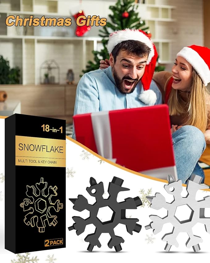 Stocking Stuffers for Adults Men, 2 Pack 18 in 1 Snowflake Multitool, Christmas Gifts for Adults, White Elephant Gifts for Men Who Have Everything,Tool Gift for Him Women Husband Boys
