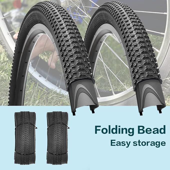 2 Pack Bike Tire 24 26 27.5 X 1.95 27.5 29 X 2.125 Inch Folding Replacement Bike Tire with Tire Levers Foldable Bead Wire Bicycle Tire for Mountain Bike