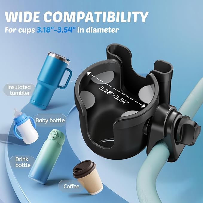 Guiseapue Cup Holder for Walker: Stroller Cup Holder Attachment with Phone Holder, Wheelchair/Stroller Accessories for Rollator, Bike, Scooter, Baby Essentials, First Mother‘s Day Gifts for New Mom