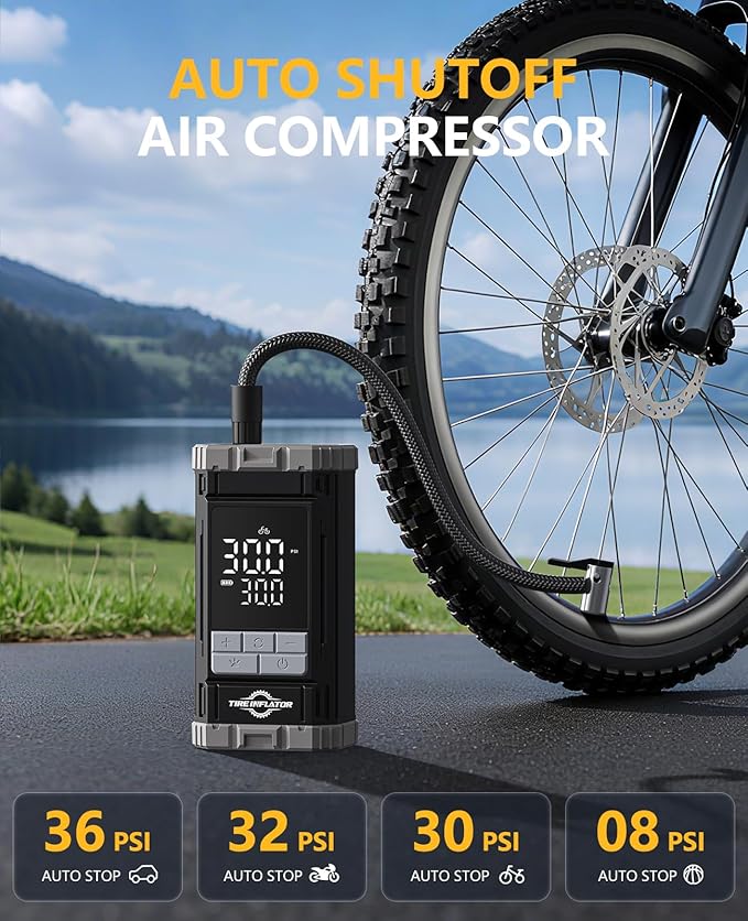 Tire Inflator Portable Air Compressor, 2X Fast Air Pump with Digital Gauge 150 PSI, Auto Shutoff for Roadside Inflation, Daily Car Care, Motorcycles, Bikes, and Sports Ball, One-Click Start