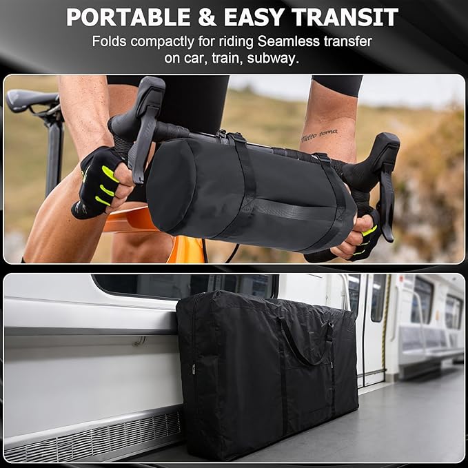 Bike Travel Bag with Fillable Anti-Collision Compartment, Heavy Duty Double-Layer 1200D Nylon Transport Case, Large Airplane Storage Carrier for 26-29 Inch Mountain and 700C Road Bicycles