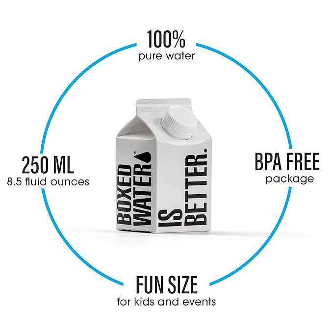 Mini Boxed Water (8.4 oz., 24 Pack) – Better Than Premium Plastic Purified Drinking Water in Plant-Based Cartons, BPA-Free, Refillable Cartons, Lunchbox Ready
