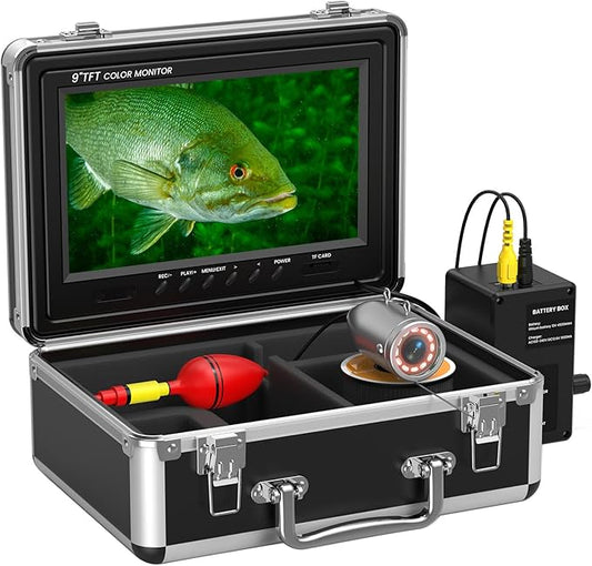 Eyoyo Underwater Fishing Camera Portable Video Fish Finder 9 inch LCD Monitor 1000TVL Waterproof Camera Underwater DVR Video Fish Cam 50m Cable 12pcs IR Infrared Lights for Ice, Lake and Boat Fishing
