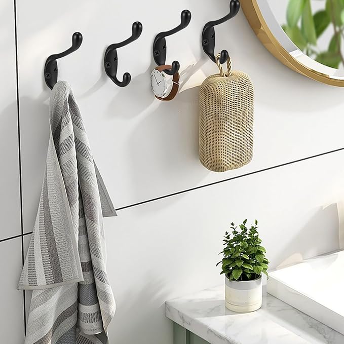 Coat Hooks 5 Pack-Heavy Duty Wall Mounted Matte Black Door Hooks Double Prong Hooks for Hanging Clothes/Towels/Key-Suitable for Bedroom/Bathroom/Entryway and Replaced
