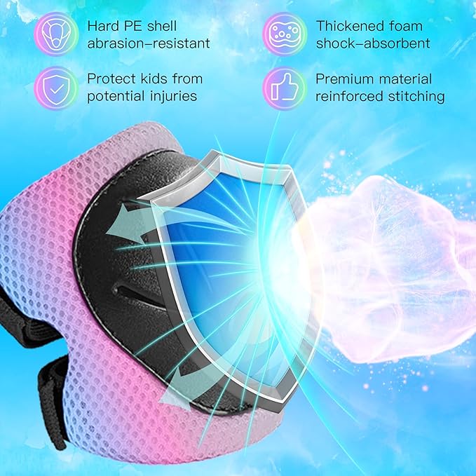 Kids Bike Helmet Set for Boys Girls Toddler Bicycle Helmet Adjustable Skateboard Helmet Protective Gear Set Knee Elbow Wrist Pads for Children Cycling, Scooter, Outdoor Sports