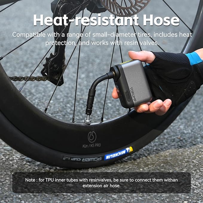 TOPUMP Tiny Pump Mini Bike Tire Pump with Gauge, 120PSI Portable Electric Bicycle Air Pump, Auto Stop, Type-C Rechargeable Battery with Presta and Schrader Valve