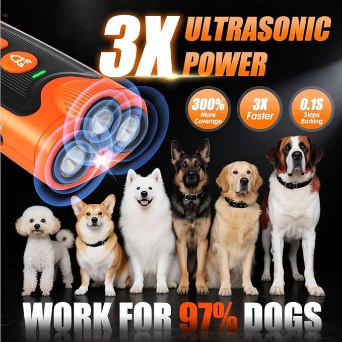 AWOOF New 2025 3X Ultrasonic Anti Barking, Dog Bark Deterrent Device, 6 Training Modes 24 FT Range Barks， Humane Alternative to Training Collars