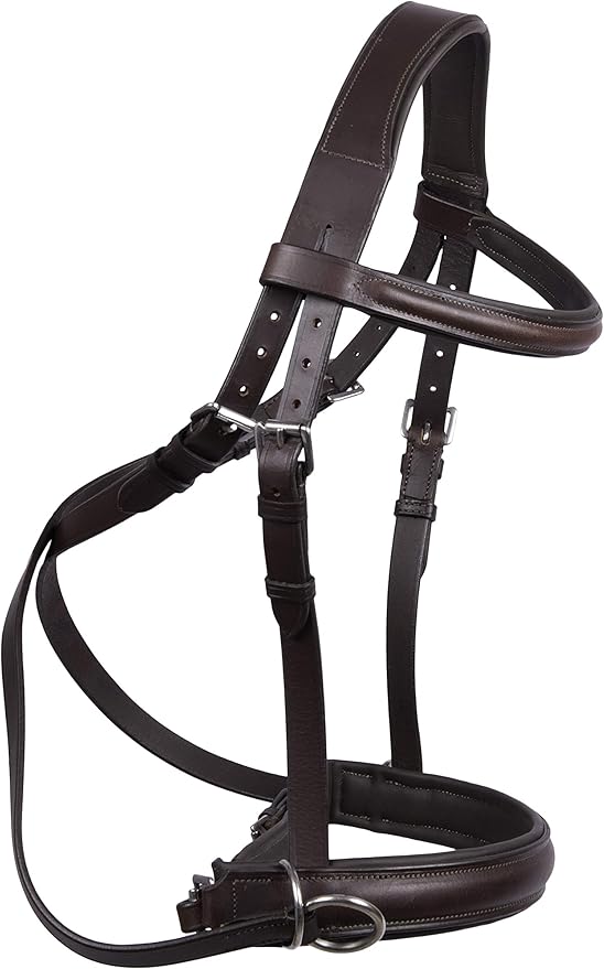 Hulara Genuine English Leather Crossover | Crossunder Bitless Horse Bridle Headstall with Reins