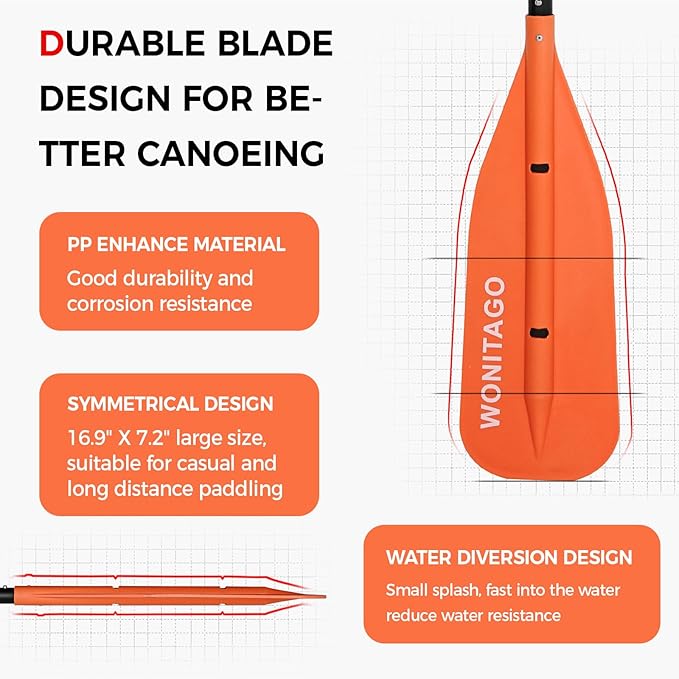 Canoe Paddle with Aluminum Shaft and PP Blade, Adjustable Paddle for Canoeing, Boating and Rafting, 4-5 Ft (122-152 cm)