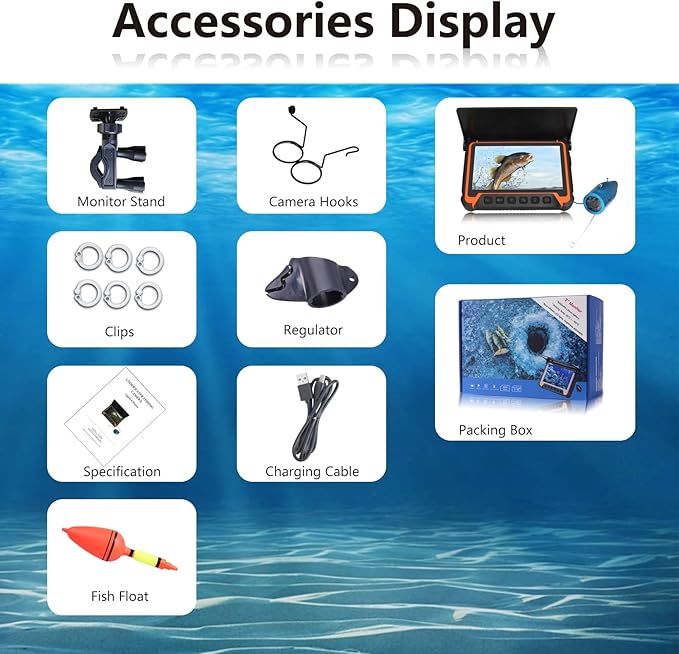 Portable Fish Finders,Underwater Fishing Camera with 7''IPS Screen,1000TVL Ice Fishing Camera with 12pcs Infrared Lights,6H Battery,USB-C Charging,49FT/15M Cable for Lake Boat Ice Fishing