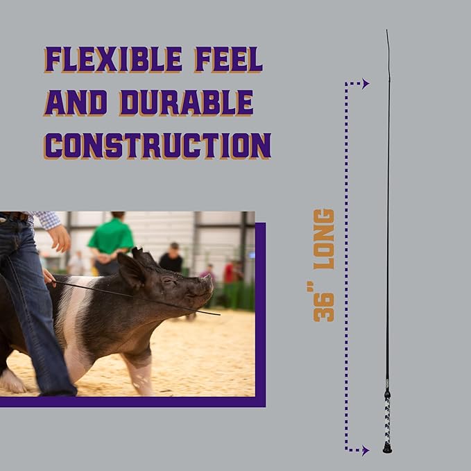 Weaver Livestock Basic Pig Show Whip, Hog Livestock Whip with Braided Nylon Handle, Leather Popper, Lightweight Braided Shaft