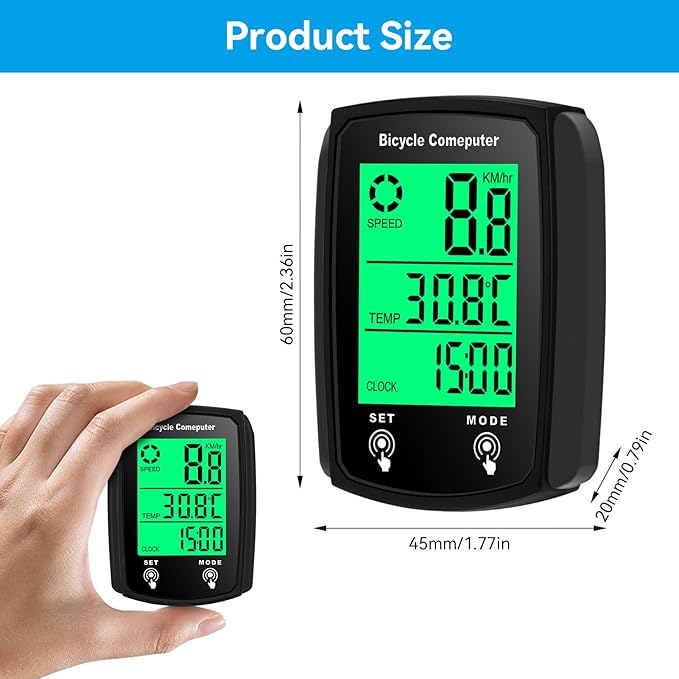 Bike Computer Wired, Bicycle Odometer Wired MPH KM/H Bike Speedometer Waterproof Bike Odometer with Touch Sensor Switch, Big Digital LCD Screen, Automatic Wake-up
