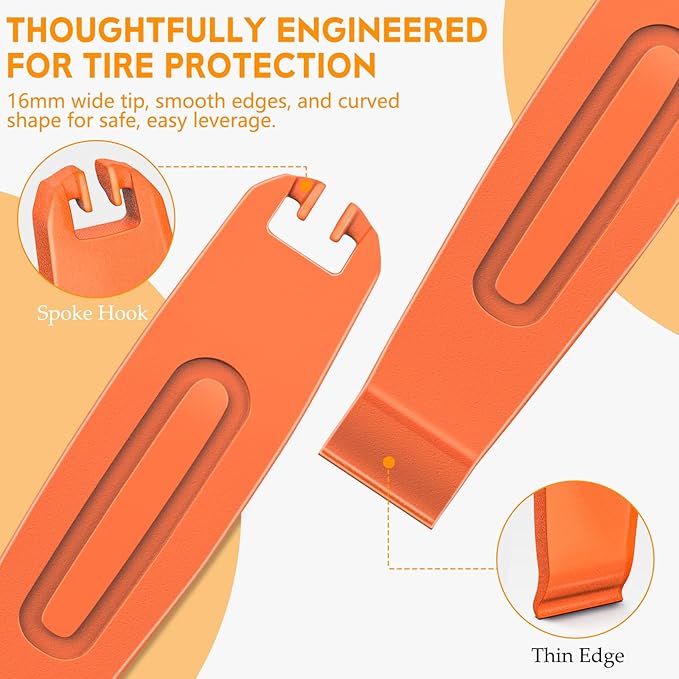 Bike Tire Levers Set, 3pcs Bicycle Tire Levers with Spoke Hooks, 16mm Wide Tire Removal Tool for Road Bike, Mountain Bike, Hybrid Bike Repair Kit