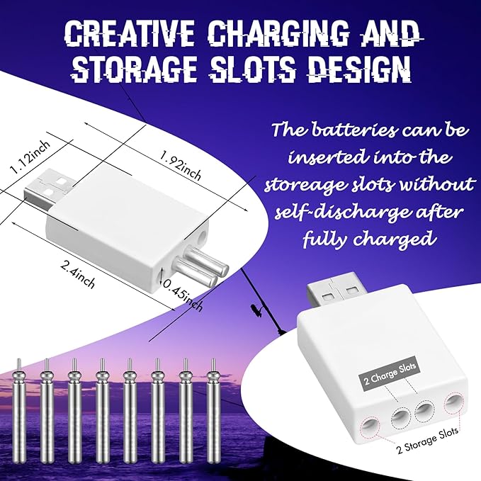 6 Pcs Fishing Glow Sticks LED Fishing Pole Light Night Fish Alert Glow Stick with 8 Pcs Rechargeable CR425 Battery and Battery Charger