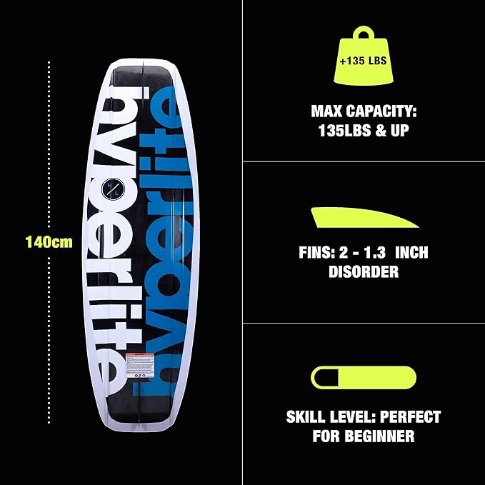 Hyperlite Motive Wakeboard + Frequency Bindings Wakeboard Package - Perfect for Beginner to Intermediate Riders