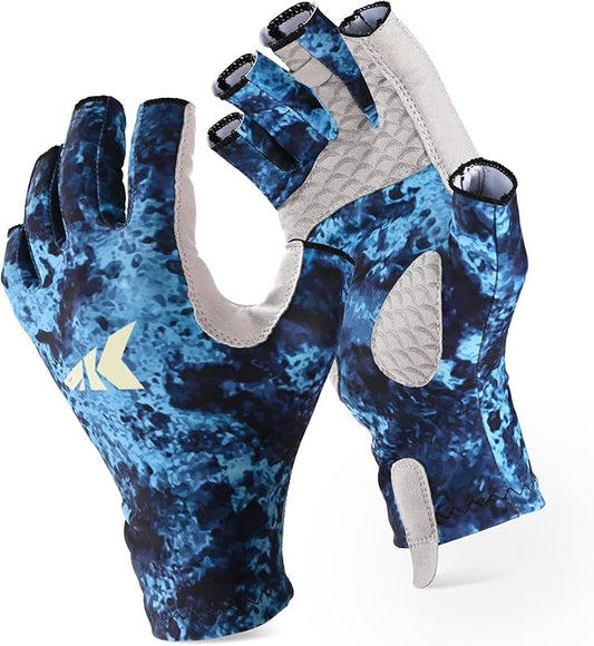 KastKing La Sal Fishing Gloves UPF50+ Sun Gloves UV Protection Fingerless Gloves Men Women for Outdoor, Kayaking, Rowing, Paddling, Canoeing, Hunting