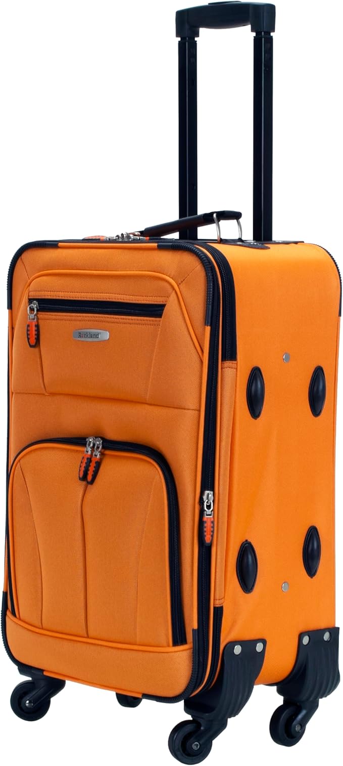 Rockland Pasadena Softside Spinner Wheel Luggage, Orange, Carry-On 19-Inch