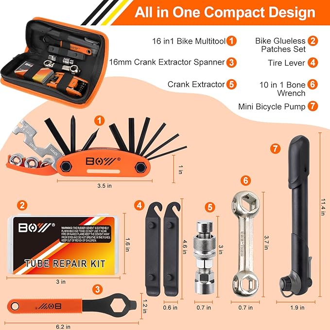 Bicycle Repair Bag With Tire Pump, Portable Tool Kit for Camping Travel - Bike Glueless Patches, Maintenance Essentials All in One Safety Kit