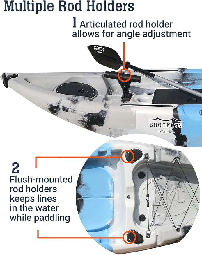 Brooklyn 9.2 Sit-On-Top Single Fishing Kayak by BKC, Lightweight Solo Kayak with Dry Hatches, Rod Holders & Accessory Rails for Lakes & Rivers (Upright Seat or Memory Foam Seat)