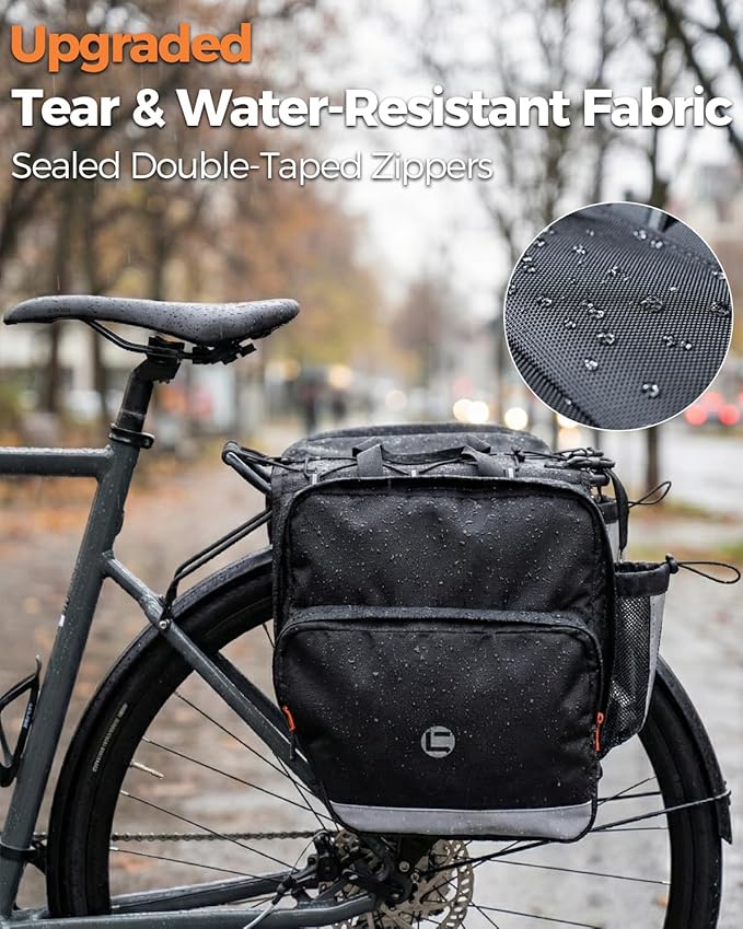 Bike Panniers 30L, Water Resistant Bicycle Saddle Bag for Rear Rack with Zipper Flap, Large Capacity Bike Bags with Bottle Holders, Reflective Pannier for Cycling Commuting Touring