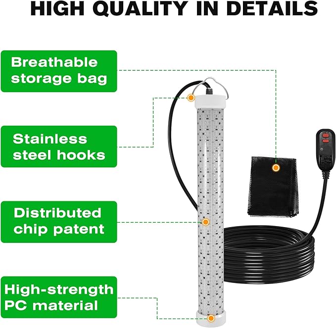 Goldlife Underwater Fishing Light with 100ft Cable, 400W 40000LM GFCI Safety Plug Brightness Green LED Submersible Light Attractants for Docks/Boats/Kayaks, IP69K Rated for Fresh & Salt Water