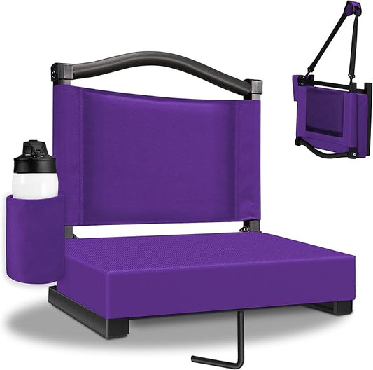Fragess Bleacher seat, Stadium Seats with Back Support and Thick Cushion, Bleacher Chairs with Shoulder Strap and Side Pocket, Stadium Seat for Bleachers, Perfect for Sports Events(Purple)