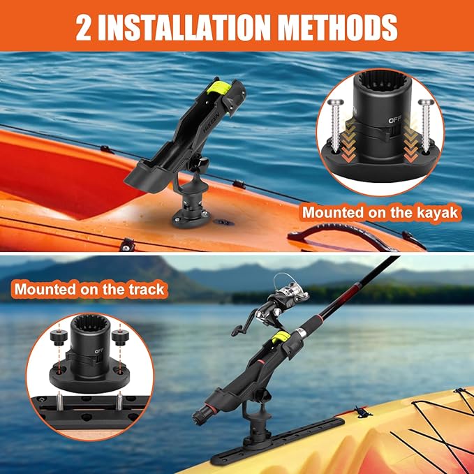 Kayak Fishing Rod Holder, Fishing Boat Rod Holder for Track Mount / Deck Mount, Fishing Rod Holders for Boat, 360 Degree Adjustable Fishing Pole Holders