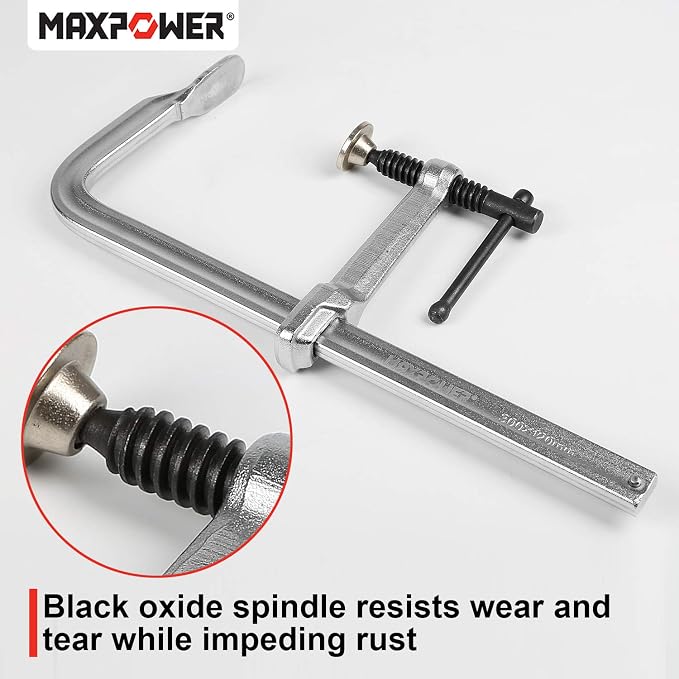 MAXPOWER 12-inch F Clamp, 4-3/4" Throat, Forged Full Steel Bar Clamp