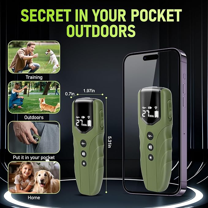 Dog Bark Deterrent Device, Ultrasonic Anti Barking Device for Dogs 35FT Far, Portable Dog Training Device to Stop Barking Neighbors Dog, 5 Modes| Safe & Effective for Small, Medium & Large Dogs，Green