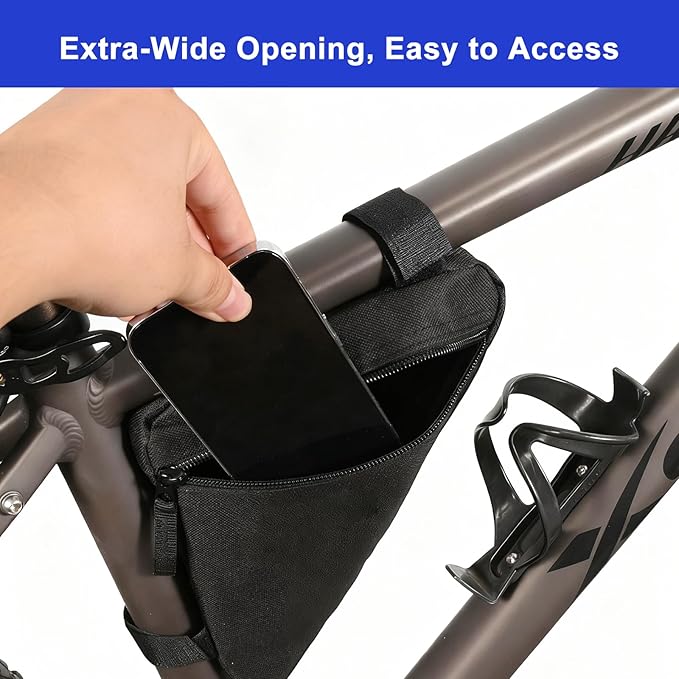 Bike Frame Bag, Premium Bike Pouch for Mountain Road Bike, Lightweight Triangle Bicycle Frame Bag (Small Black)