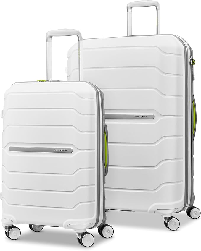 Samsonite Freeform 2ピース荷物セット - 機内持ち込み＆大型受託手荷物 デュアルスピナーホイール - 丈夫なポリプロピレン製ハードシェル - TSAロック、航空会社承認 - 拡張可能なハードシェル - ホワイト/グレー