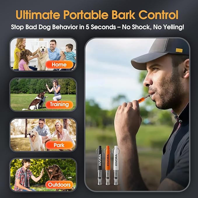 KIVORA 4 Pack Dog Whistle, Dog Whistle to Stop Barking, Adjustable Ultrasonic Silent Dog Training Whistle for Recall & Bark Control, 304 Stainless Steel Professional Whistle for All Dogs (Orange)