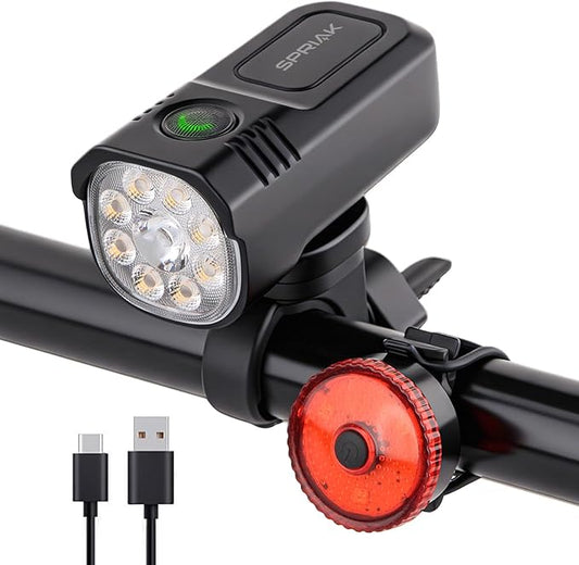 Bike Light for Night Riding, 2500LM Bicycle Headlight & Taillight, Multiple Modes, 3000mAh USB C Rechargeable Waterproof LED Bright Bike Headlights for Cyclists and Road Mountain and Commuters