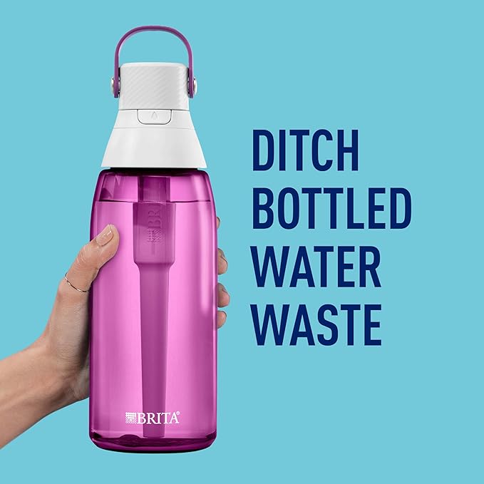 Brita ハードサイド プラスチック プレミアム フィルター付きウォーターボトル、BPAフリー、再利用可能、ペットボトル300本分の代わり、フィルター寿命2ヶ月または40ガロン、フィルター1個付属、オーキッド - 36オンス