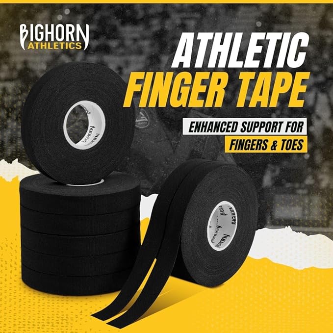Bighorn Athletics Jiu Jitsu Finger Tape, Rock Climbing Tape | Multipurpose for Sports & Injuries: MMA, Volleyball, Football, Basketball, Tennis, Golf, Hands & Toes, 0.5-Inch x 45-feet, 8-Rolls, Black