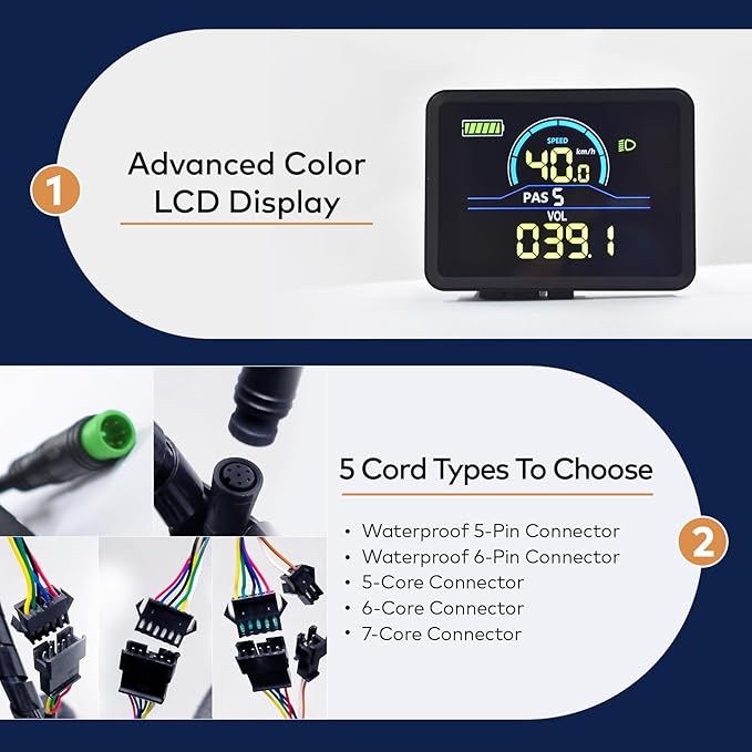 Ebike Display P5C, UART No. 2 Protocol, 24V-60V ABS Colorful Cycling Computer Left-Side Ebike Controller, Ebike LCD Display to Enrich Cycling Journey
