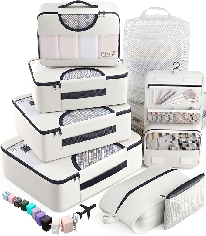 Veken 8 Set Packing Cubes for Travel Essentials, Suitcase Organizer Bags in 4 Sizes, Carry-On Luggage Accessories with Large Laundry & Hanging Toiletry Bag, Must-Have for Airplane, Road Trip & Camping