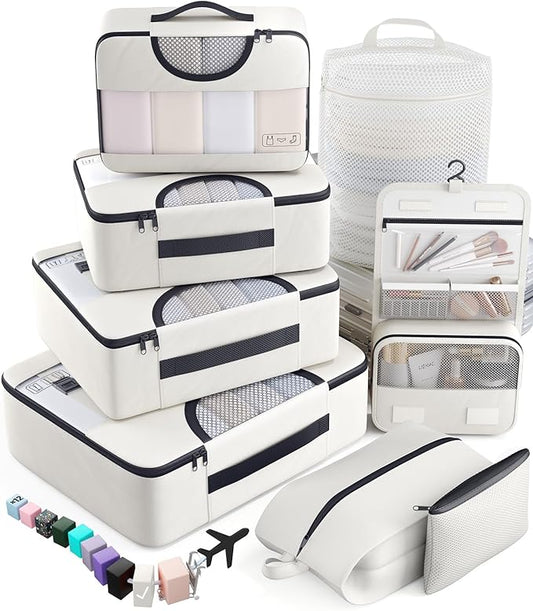 Veken 8 Set Packing Cubes for Travel Essentials, Suitcase Organizer Bags in 4 Sizes, Carry-On Luggage Accessories with Large Laundry & Hanging Toiletry Bag, Must-Have for Airplane, Road Trip & Camping