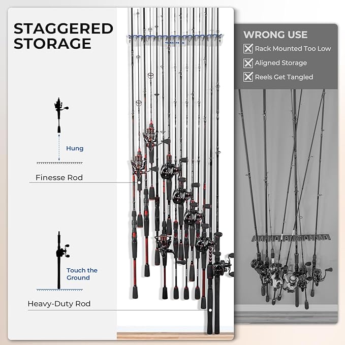 KastKing V15 Vertical Fishing Rod Holder – Wall Mounted Fishing Rod Rack, Store 15 Rods or Fishing Rod Combos in 17.25 Inches, Great Fishing Pole Holder and Rack