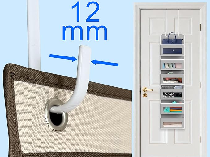Over The Door Metal Hooks with Plastic Coating 12" Fit 0.5" to 1 3/8" Door 4 Pcs Heavy Duty Single Towel Robe Rack Wreath Bathroom Shower Hanger Shoe Organizer Ironing Board Long White