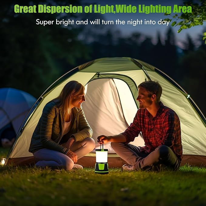 Rechargeable LED Lantern - 3000 Lumens, 5 Light Modes, IP54 Waterproof, 7500mAh Battery, Portable Flashlight for Camping, Hiking, Power Outages & Emergencie (Green)