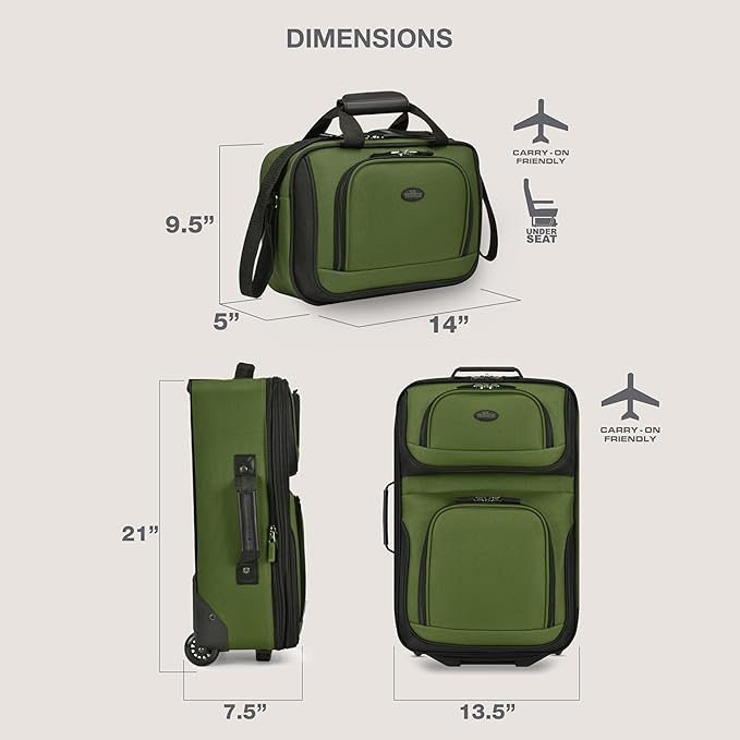 U.S. Traveler Rio 軽量ソフトサイド機内持ち込みスーツケース（2輪セット、グリーン）