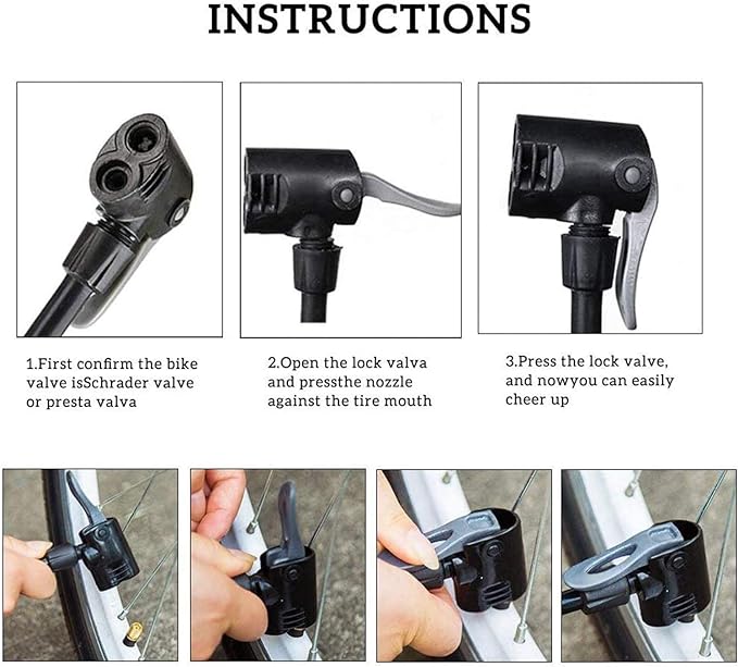 Bike Floor Pump, Bicycle Pump with Dual Presta & Schrader Valve Head, High Pressure Bicycle Tire Inflator, Portable Hand Air Pump for Road & Mountain Bikes, Strollers and Balls