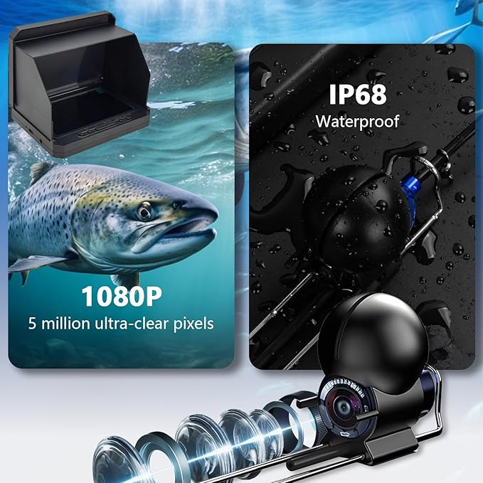 Underwater Fishing Camera Cable Length 30M Fish Finder 5.0 Inch IPS Display Underwater 220° Fishing Camera HD Night Vision