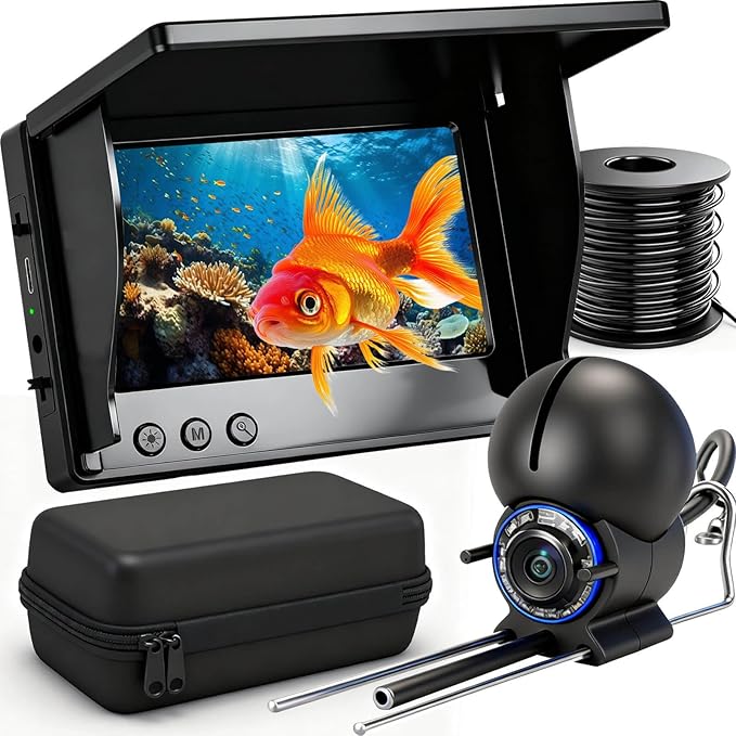 フィッシングカメラ、220°超広角1080P HD水中フィッシングカメラ（4.3インチLCD＆IRナイトビジョン、50フィートケーブル付属）-氷上釣り、湖釣り、ボート釣り、カヤック釣り用
