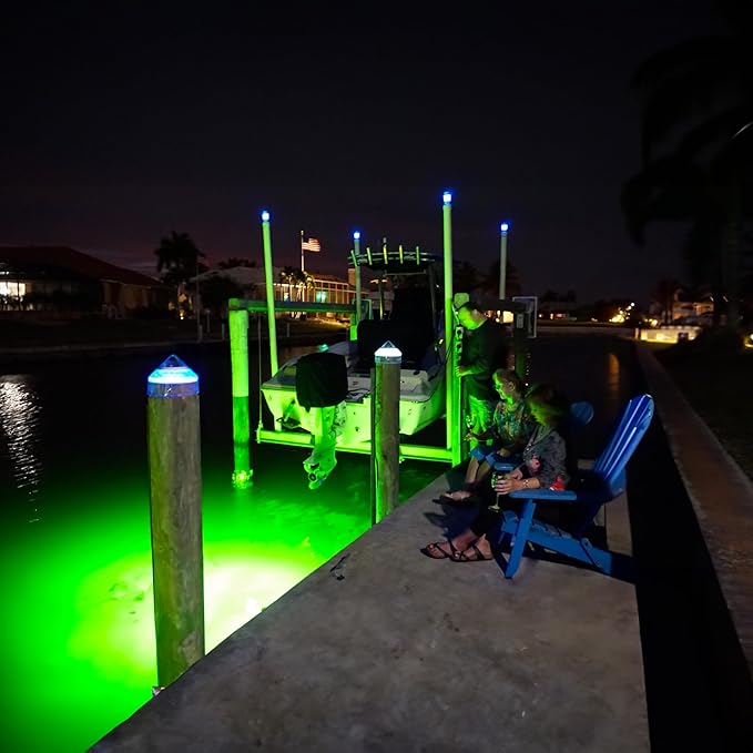 Underwater Fish Light 175W Vibrant Green Dock System – Professional Marine Grade Submersible Light with Auto Night Sensor for Salt & Freshwater