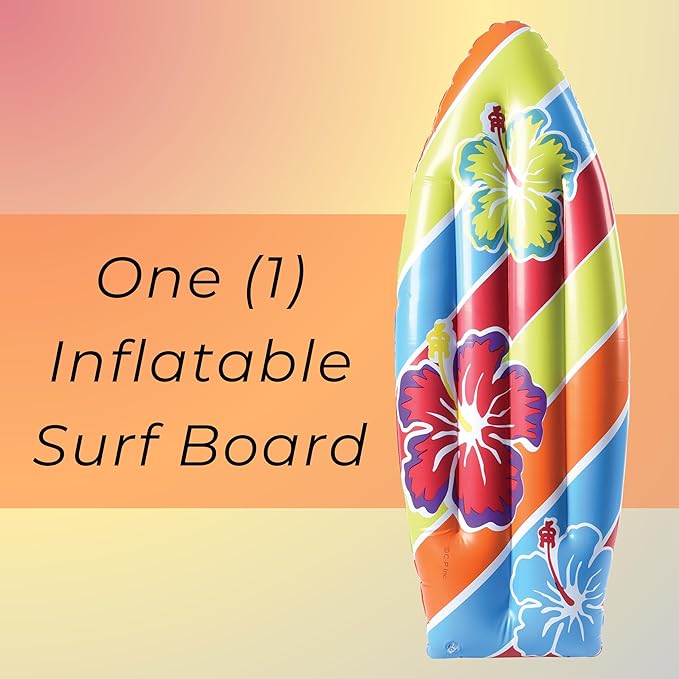 U. S. Toy Inflatable Surfboard Luau Decoration Theme Beach Pool Toy, Beach, Tropical, Hawaiian Party Decor, Inflatable Backyard Pool Toy, 3 Ft. Long, 1-Pack, 3 Years & Older