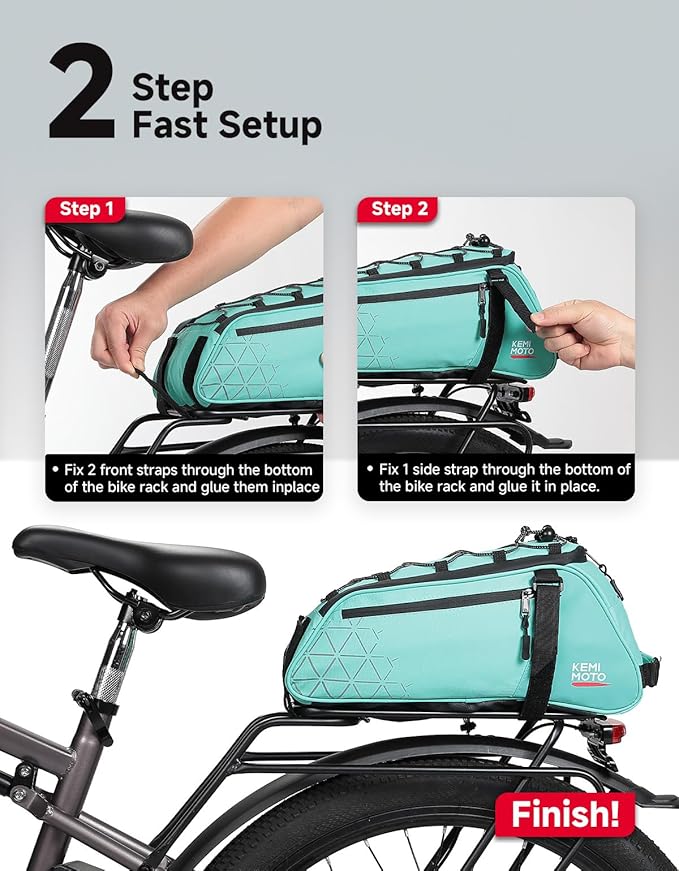 KEMIMOTO Rear Bike Rack Bag - 8L PVC Water Resistant Ebike Bags for Bicycle Rear Rack, Bicycle Trunk Pannier for Commuter Travel Shopping and Cycling (Green)