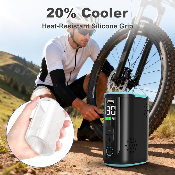 Bike Pump Electric, Mini Bicycle Pump 130 PSI Portable Cycling Pump with Digital Pressure Gauge & Auto Shut Off for Presta & Schrader Valves, Road MTB E-Bike