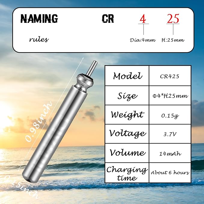 6個 釣り用ケミカルライト LED釣り竿ライト 夜釣りアラートケミカルライト 8個 充電式CR425バッテリーとバッテリー充電器付き